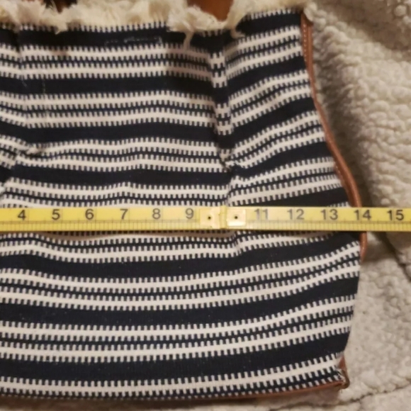 Clarks Blue White Fringed Leather Purse Tote Shoulder Bag EUC - Picture 8 of 8